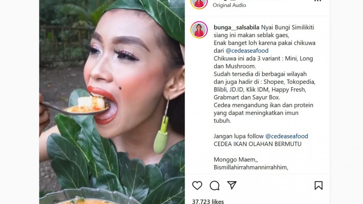 Konten Bunga Salsabila dengan baju berbahan daun. [IG bunga__salsabila / screenshot]