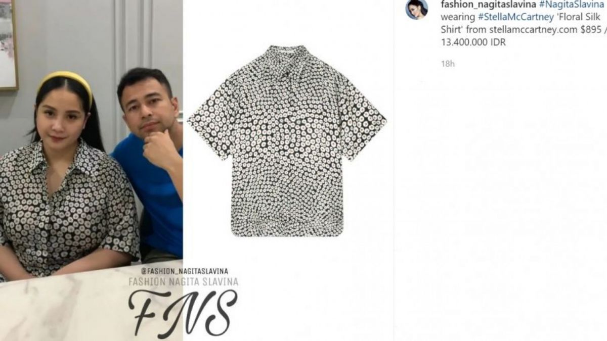 kemeja bunga nagita slavina [Postingan Nagita Slavina yang tampil santai berkemeja motif bunga, bersama Raffi Ahmad suaminya. [Akun IG fashion_nagitaslavina/capture]]