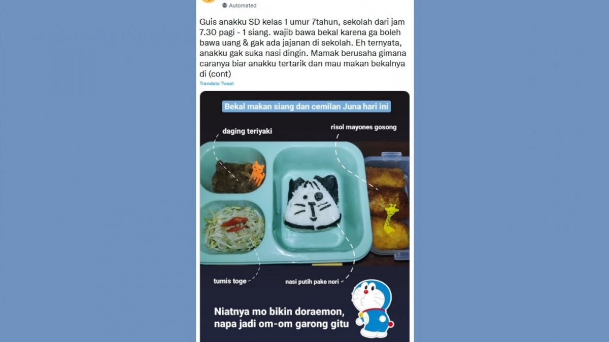 Cuitan hasil kreasi ibu untuk bekal anak yang ciamik. [Twitter/FOOD_FESS/capture]