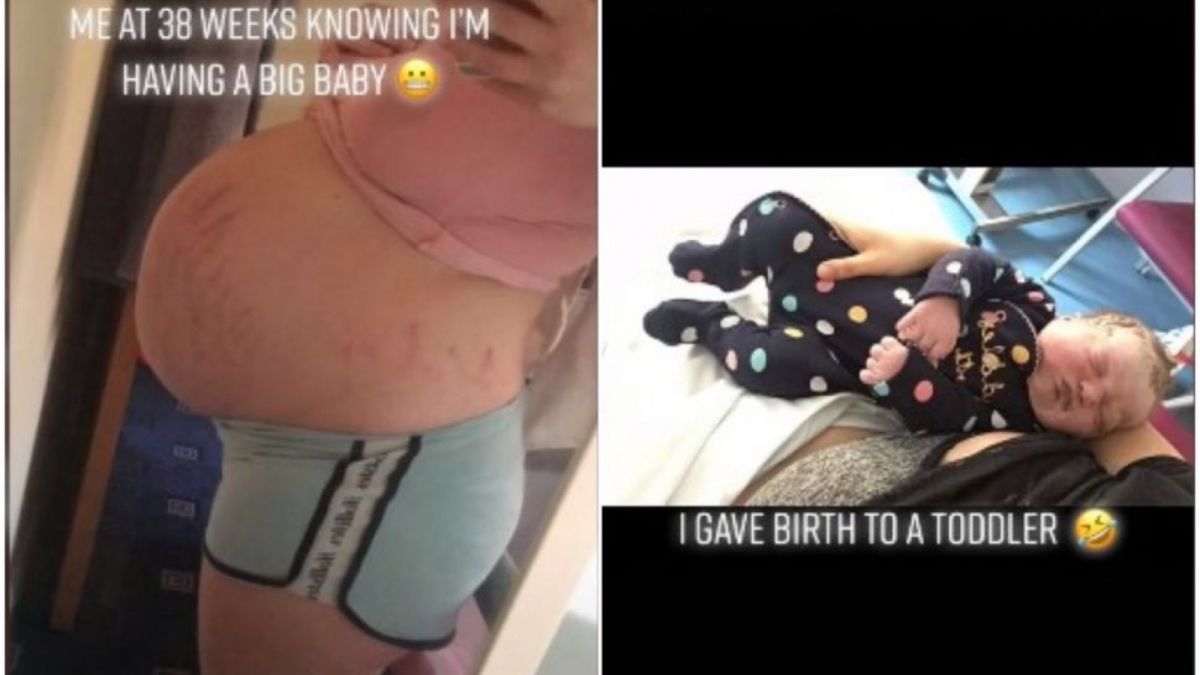 Momen kehamilan dan bayi berukuran besar yang dilahirkan Furness. [Tiktok/capture]