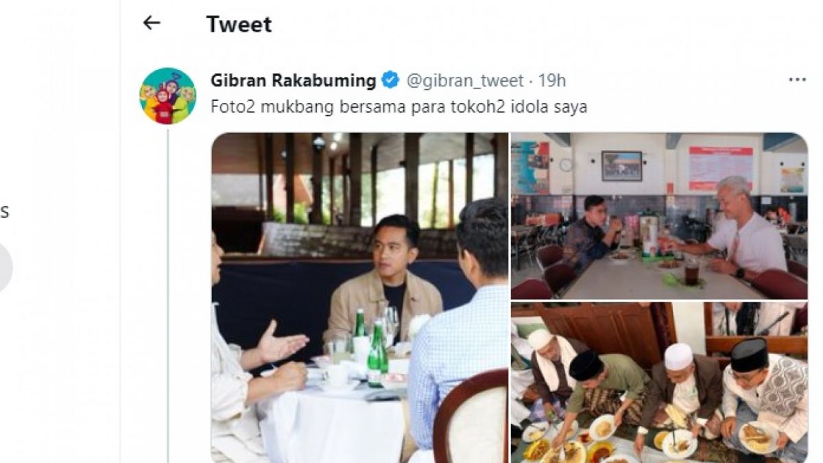 Gibran Rakabuming Raka pamer foto dengan Ketua Umum Partai Gerindra Prabowo Subianto, eks Gubernur DKI Jakarta Anies Baswedan dan Gubernur Jawa Tengah Ganjar [[Twitter @gibran_tweet]]