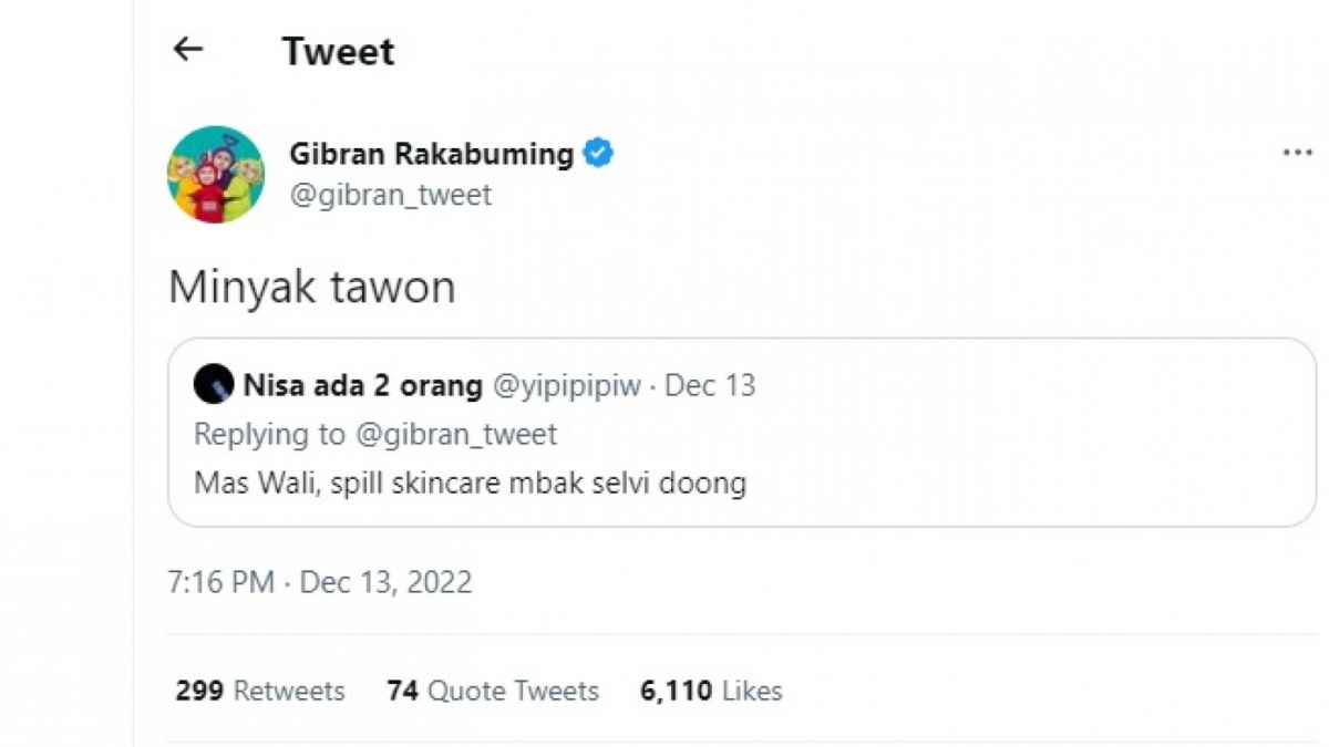 Cuitan balasan Gibran Rakabuming Raka [Twitter]