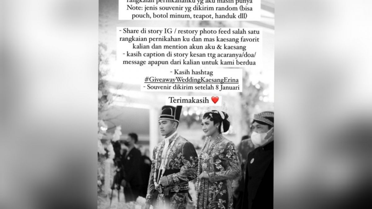 Erina Gudono bikin giveaway souvenir pernikahannya. [[Instagram: @erinagudono]]