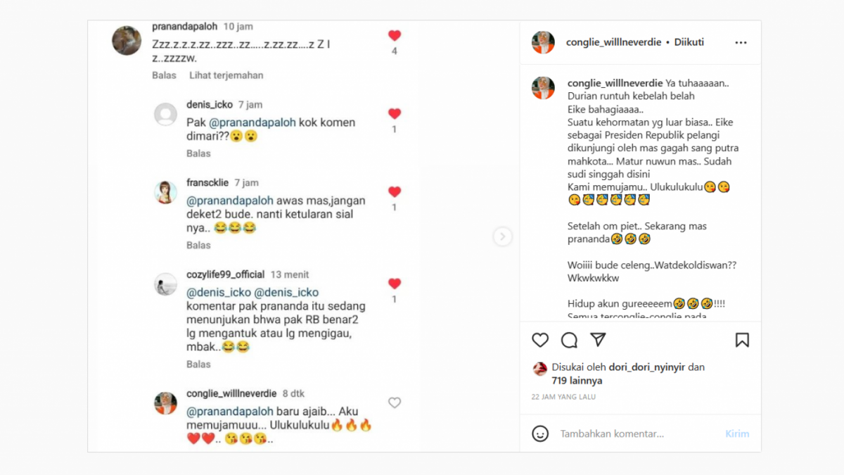 Tangkapan layar komentar prananda paloh di akun haters Syahrini [instagram/conglie_willneverdie]