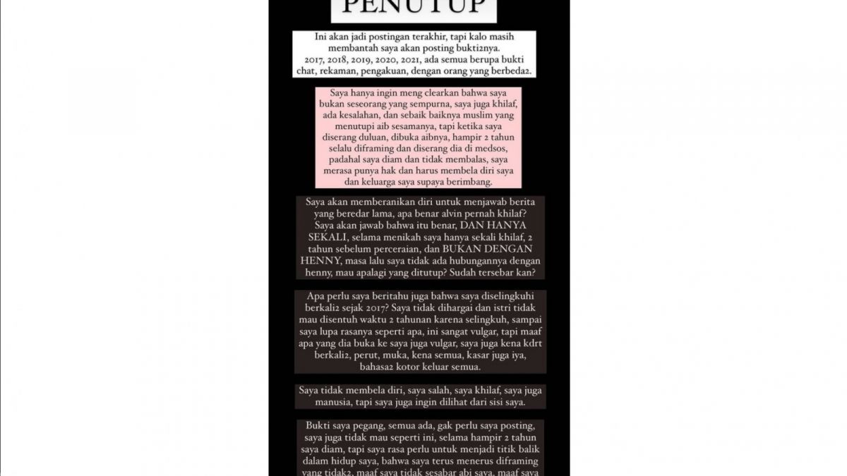 Tangkapan layar Instagram Story Alvin Faiz [instagram/alvin_411]