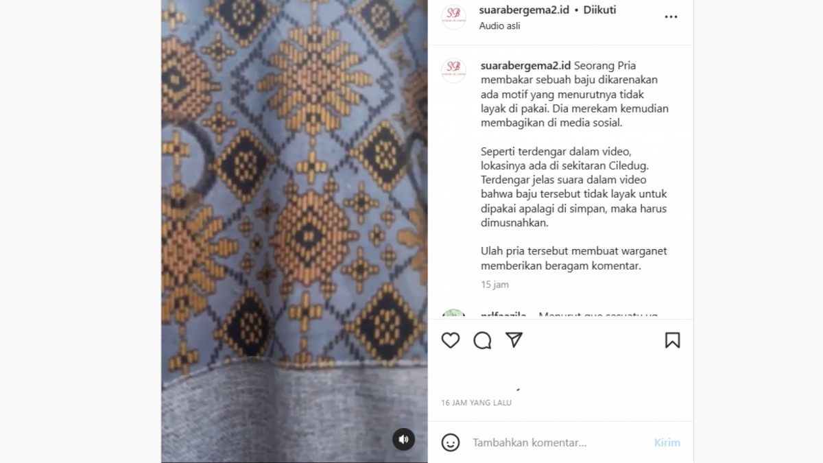 Tangkapan layar motf baju koko yang dibakar [instagram/suarabergema2.id]