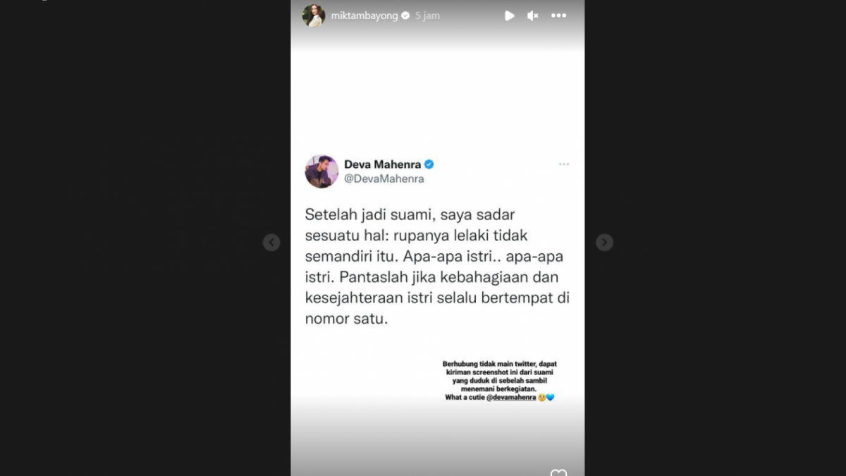 Reaksi Mikha Tambayong lihat cuitan mesra Deva Mahenra [instagram/miktambayong]