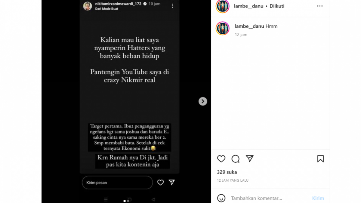 instagram story Nikita Mirzani [instagram/lambe__danu]