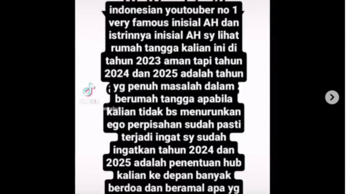 Ramalan Koko Fengshui mengenai pernikahan diduga Atta Halilintar dan Aurel Hermansyah [instagram/lambe__danu]