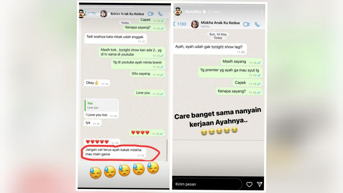 Percakapan Desta dan sang anak [Instagram Desta]