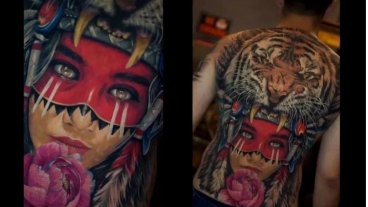 Tato wajah Syahnaz Sadiqah di Punggung Rendy Kjaernett (Instagram)