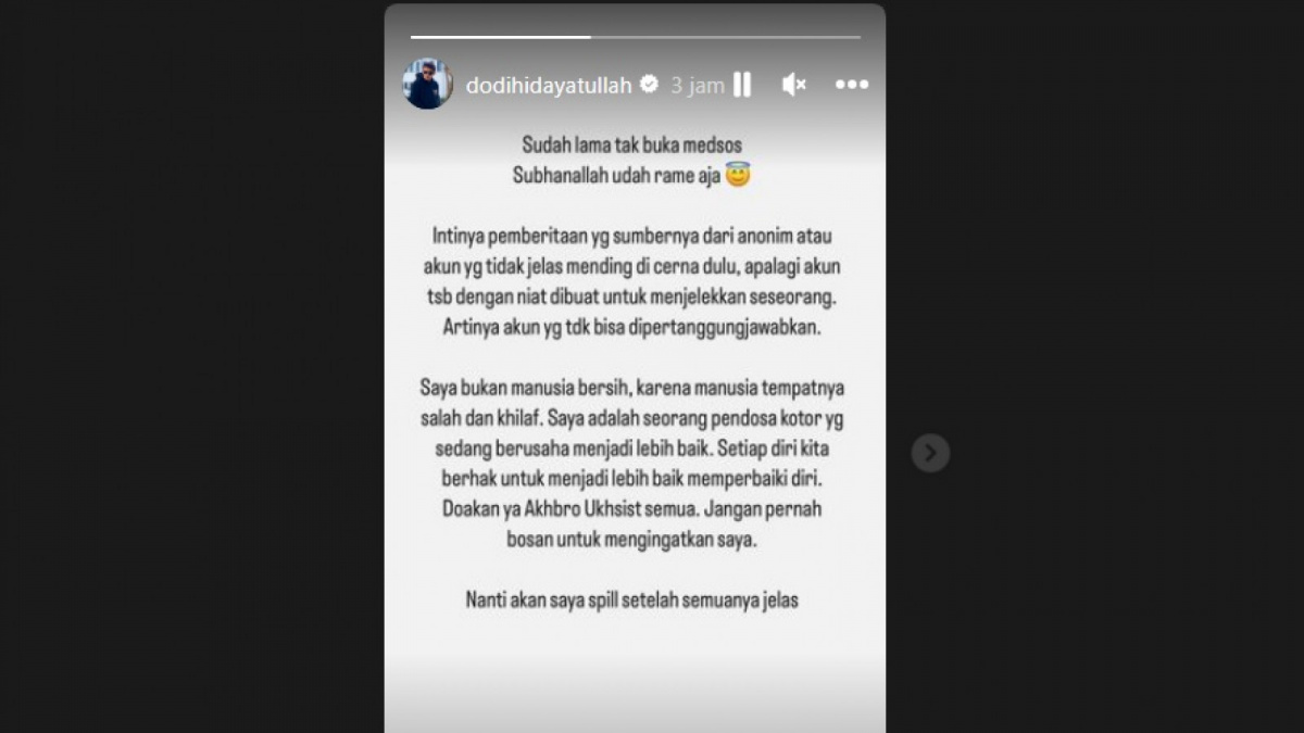 Klarifikasi Dodi Hidayatullah di Instagram Storiesnya