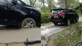 Viral Mobil Plat Merah Terobos Jalan Cor Basah Hingga Rusak, Ternyata Milik Kadispora Lubuklinggau