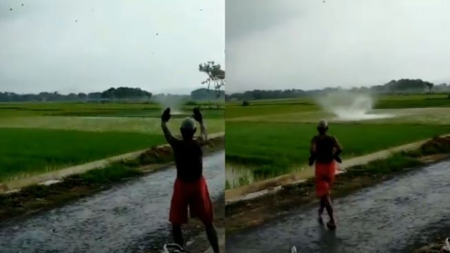 Kocak! Aksi Aki-Aki Coba Kendalikan Angin Puting Beliung, Publik: Avatar Turun Tangan