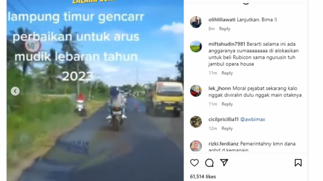 Omongan Bima Dianggap Magis, Netizen Berterima Kasih karena Jalan di Lampung Mulai di Aspal