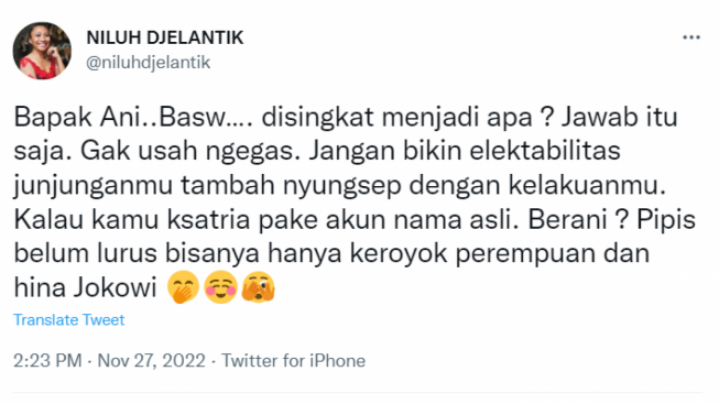 Eks Partai NasDem Niluh Djelantik Diserang Warganet Usai Sentil Anies: Ternyata Mulutnya Mahir Menghina Juga!