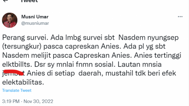 Tulisan Musni Umar Soal Anies Baswedan Typo, Langsung Jadi Bulan-bulanan Masyarakat