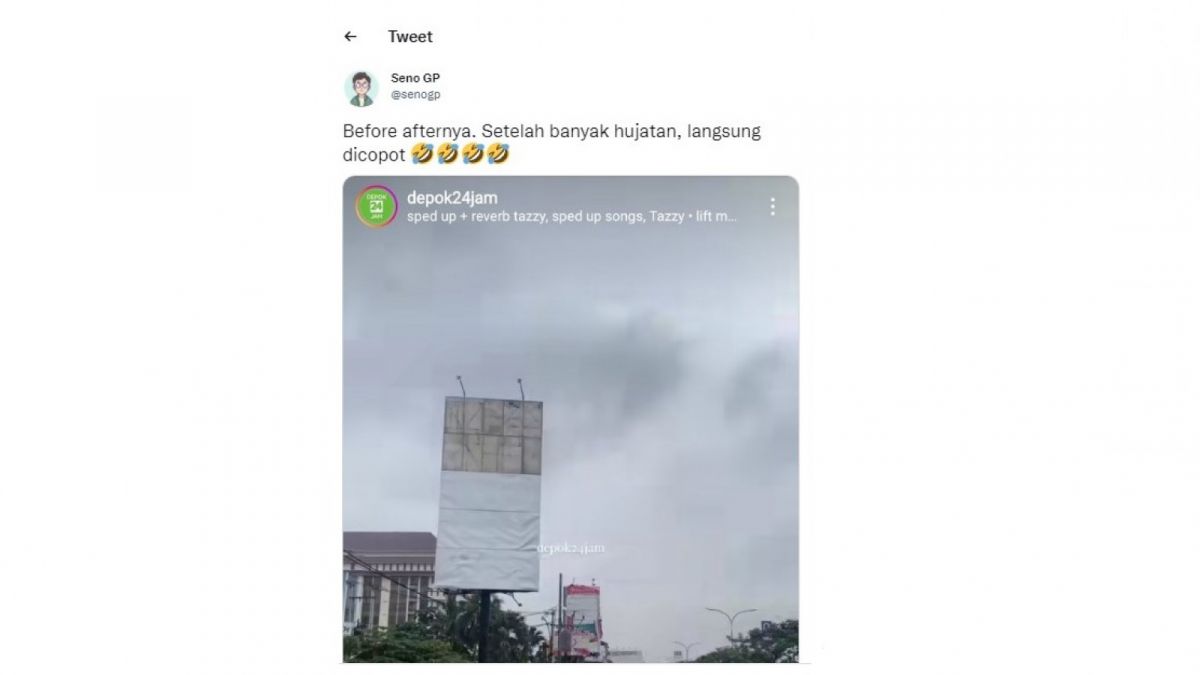 Tweet tentang baliho di Depok [(screenshot/Twitter)]