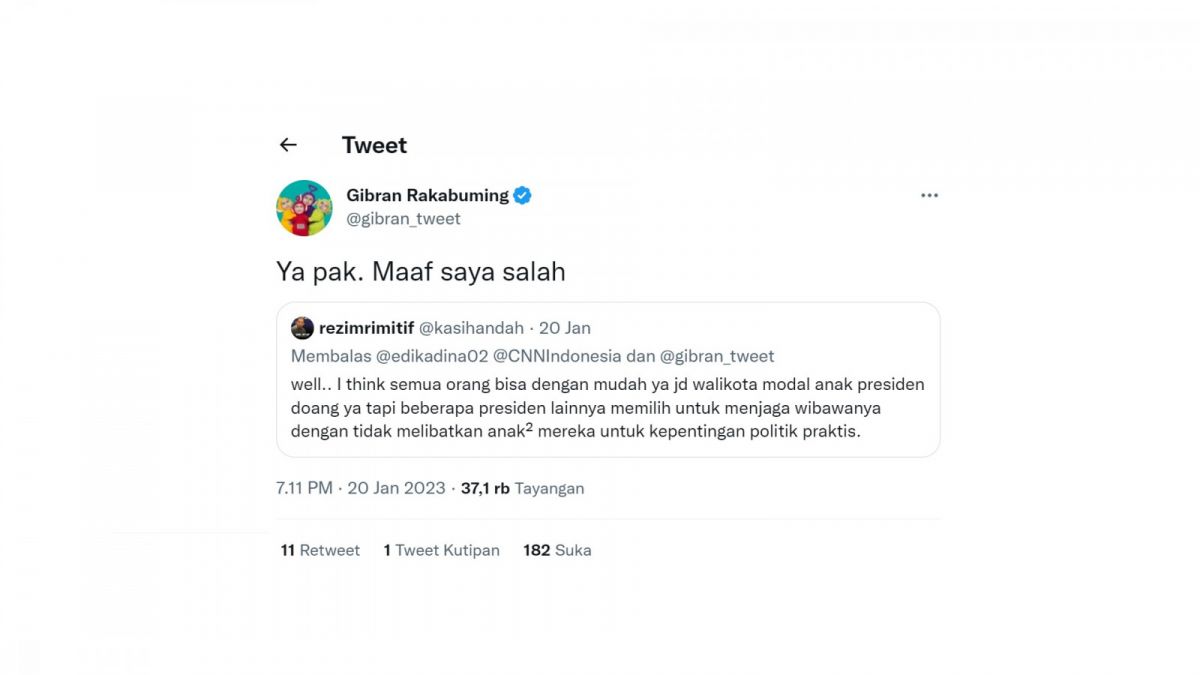 Tanggapan Gibran Rakabuming soal cagub [(screenshot)]