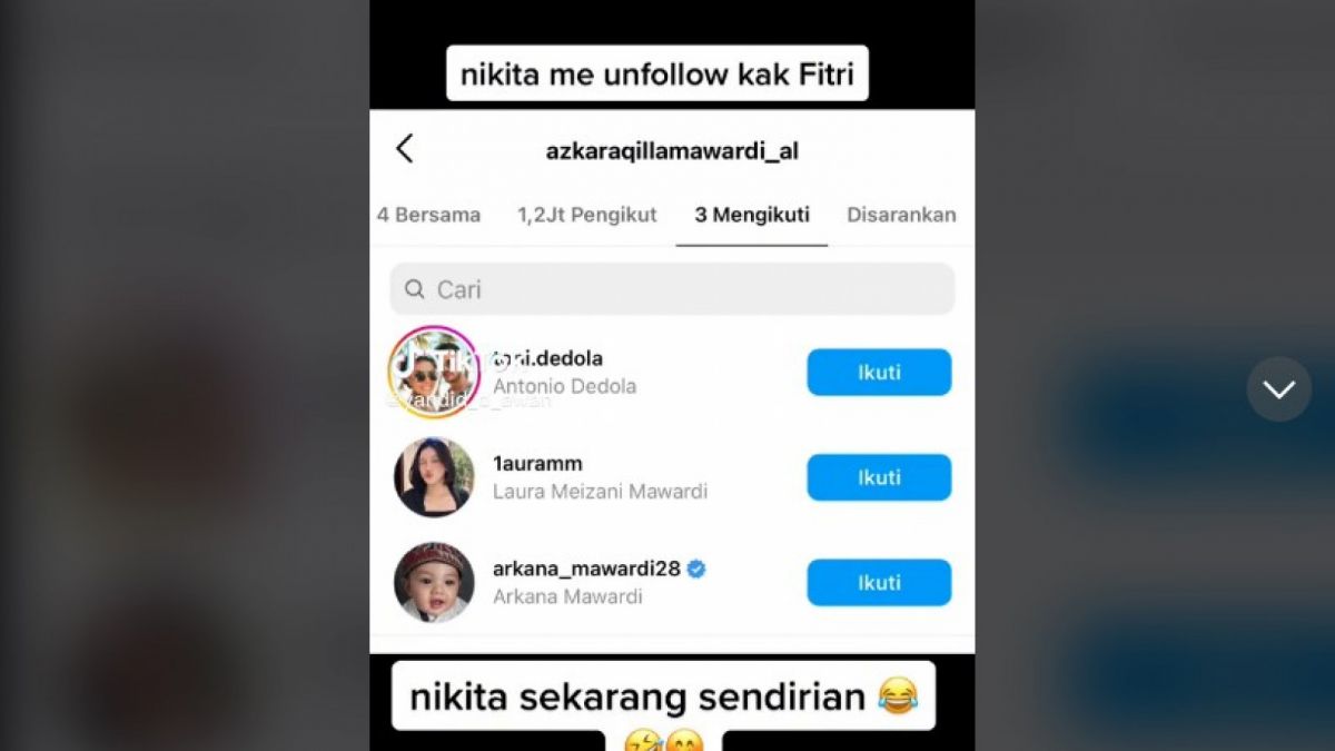 Tangkapan layar akun TikTok yang menyebut Nikita Mirzani unfollow akun Fitri. [(TikTok/yandid_d_awan)]