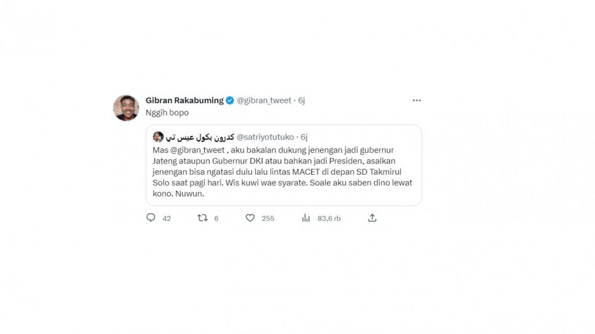 Tanggapan Gibran Rakabuming. [(screenshot)]