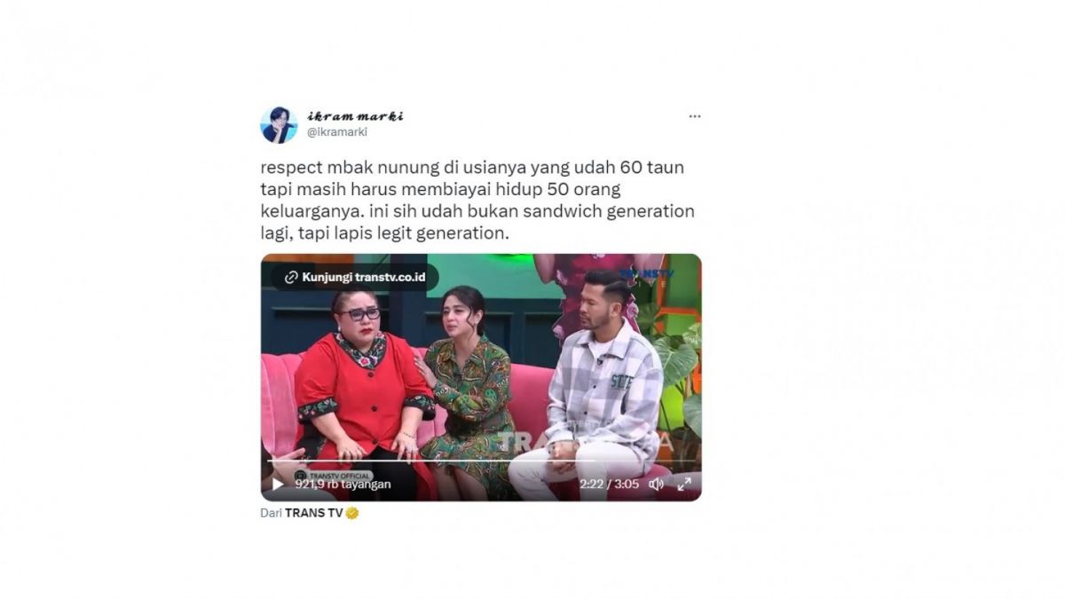 Salah satu tweet warganet tentang Nunung. [(screenshot)]