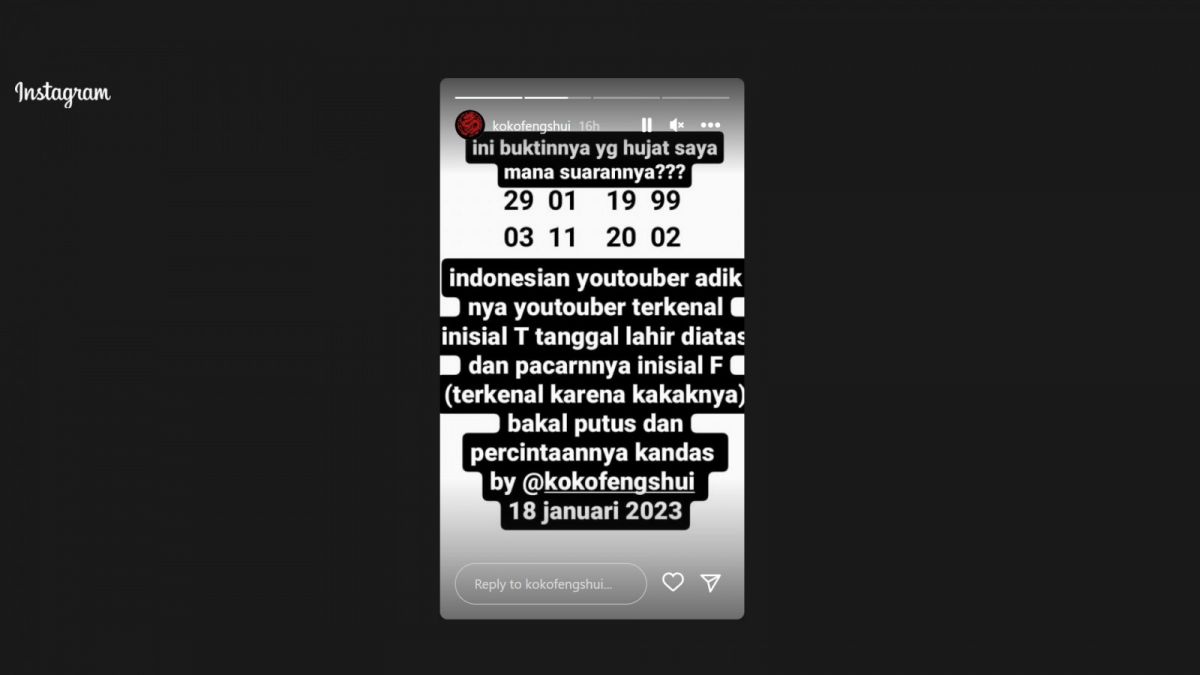 Ramalan tentang Thariq Halilintar dan Fuji. [[screenshot]]