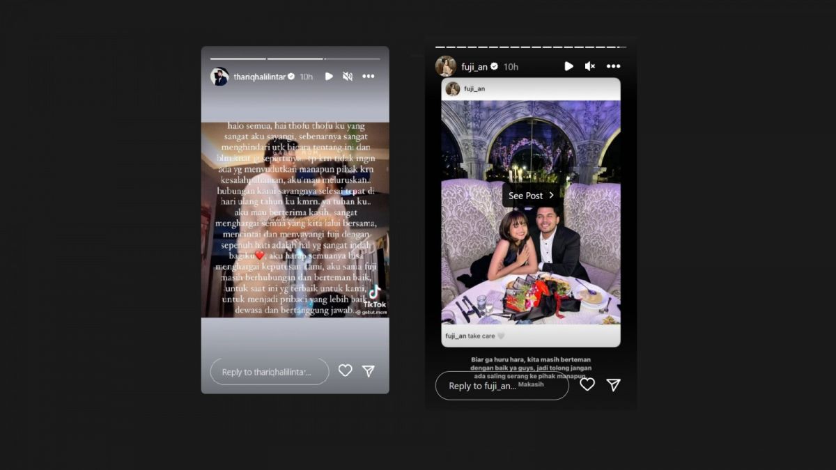 Tangkapan layar Instagram Stories Thariq Halilintar dan Fuji. [[Screenshot]]