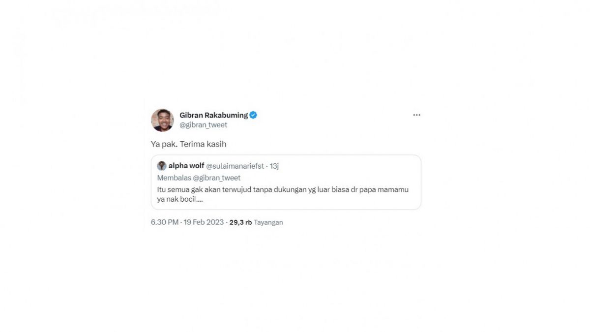 Tweet Gibran Rakabuming. [[screenshot]]