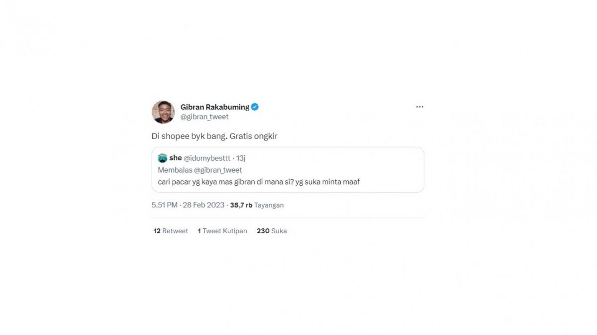 Tweet Gibran Rakabuming. [[screenshot]]