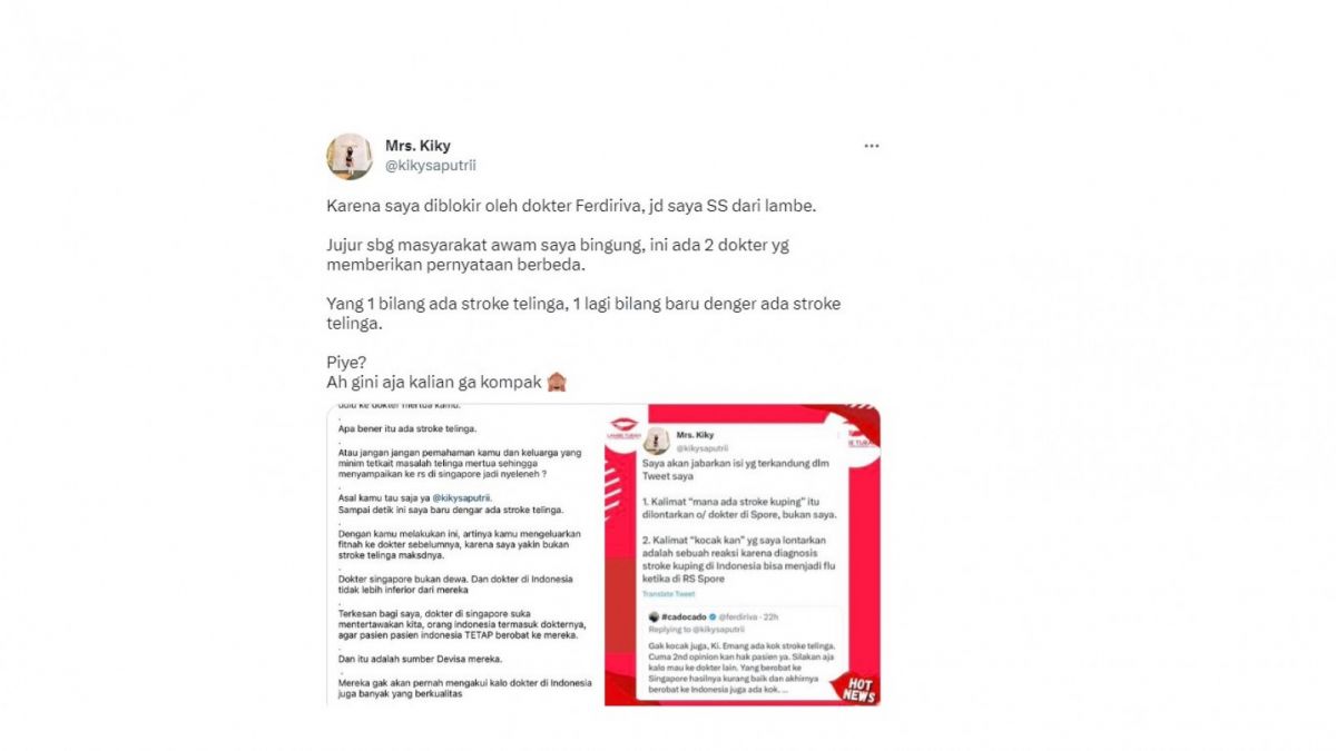 Cuitan Kiky Saputri yang mengaku diblokir dokter. [[screenshot]]