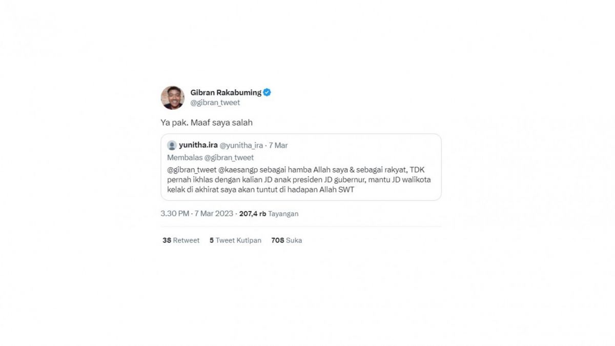 Cuitan warganet yang tak ikhlas jika Gibran menjadi gubernur. [[screenshot]]