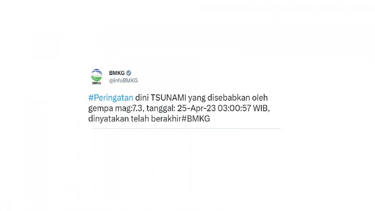 BMKG akhiri peringatan dini tsunami di Mentawai. [[Twitter/infoBMKG]]