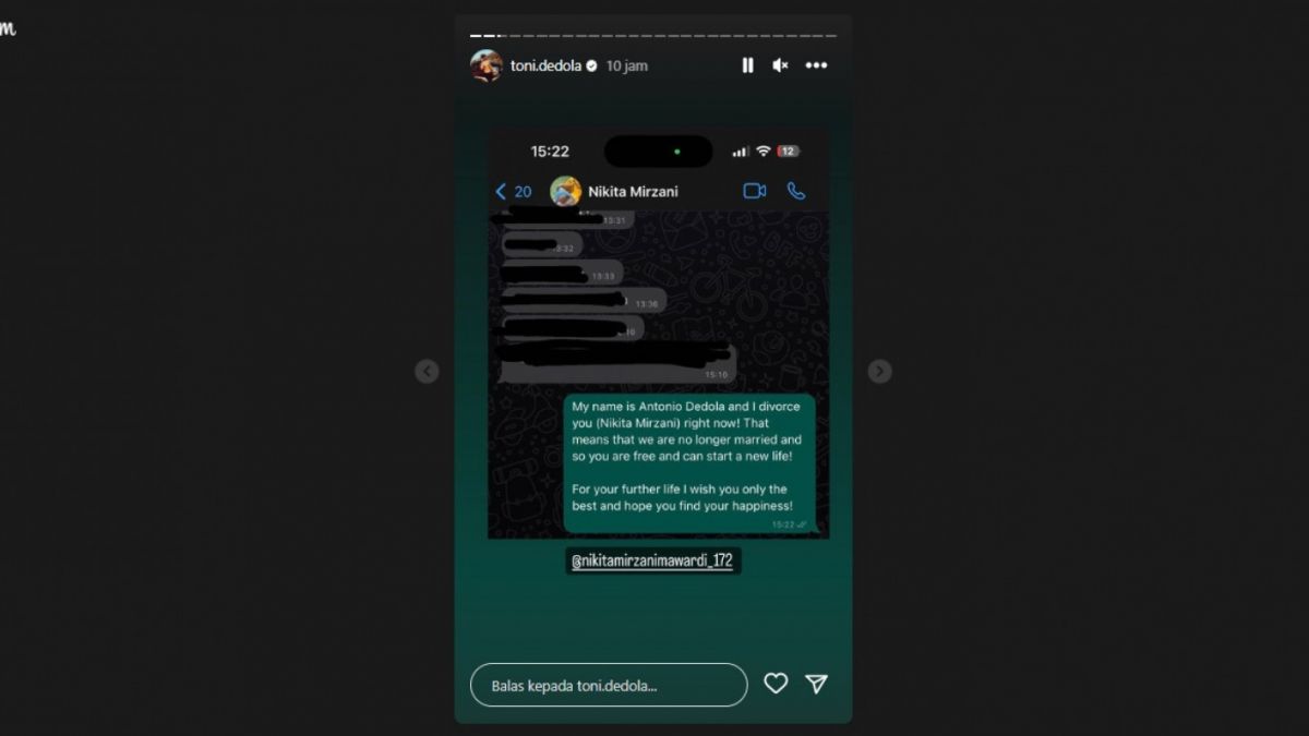 Postingan Antonio Dedola, talak cerai ke Nikita Mirzani [(Instagram/@toni.dedola)]