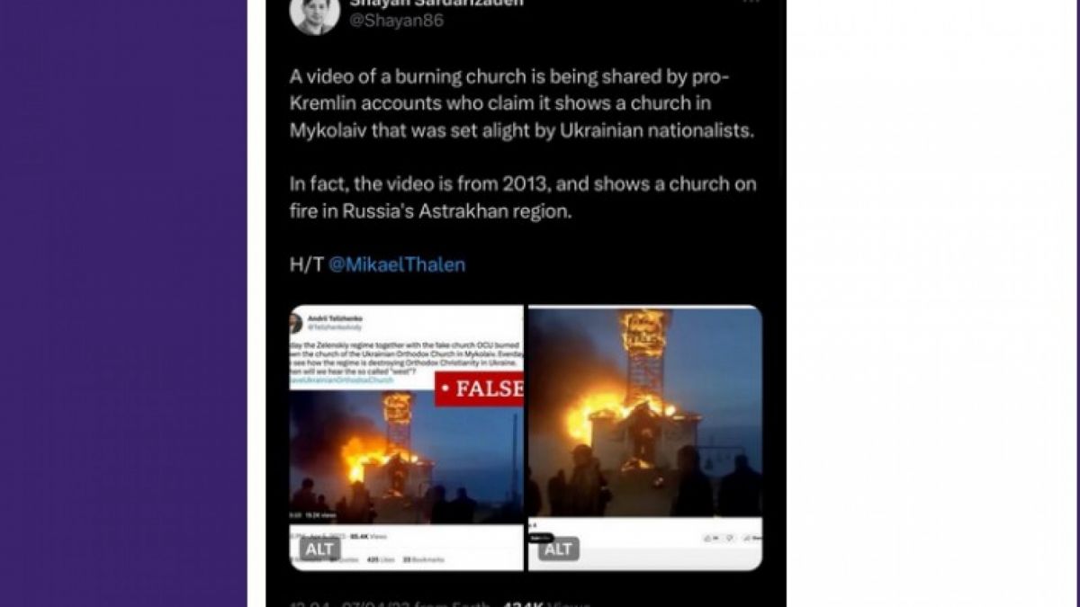 Klarifikasi jurnalis BBC News tentang hal yang sesungguhnya terjadi atas pembakaran gereja Ortodoks [[screenshot Turnbackhoax.id].]