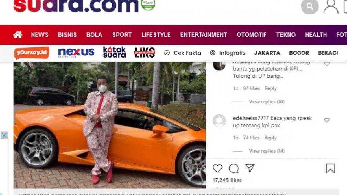 Hotman Paris dan Lamborghini Aventador [[screenshot Suara.com].]