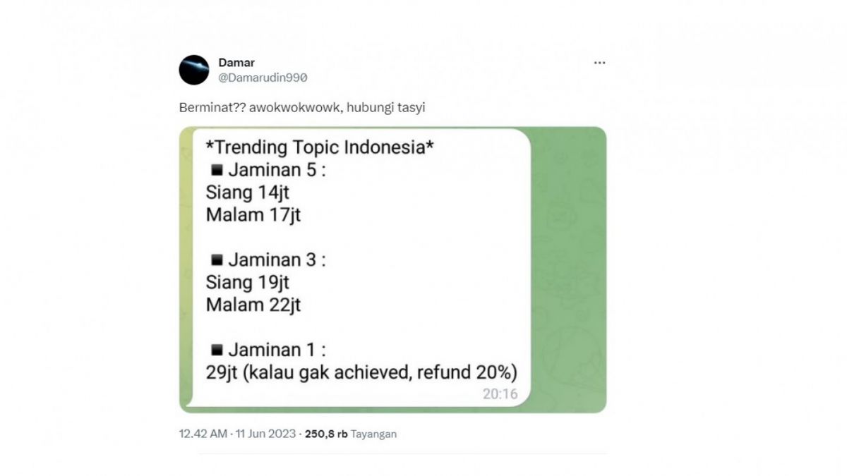 Harga buzzer yang diduga dibayar oleh Tasyi Athasyia. [[screenshot]]