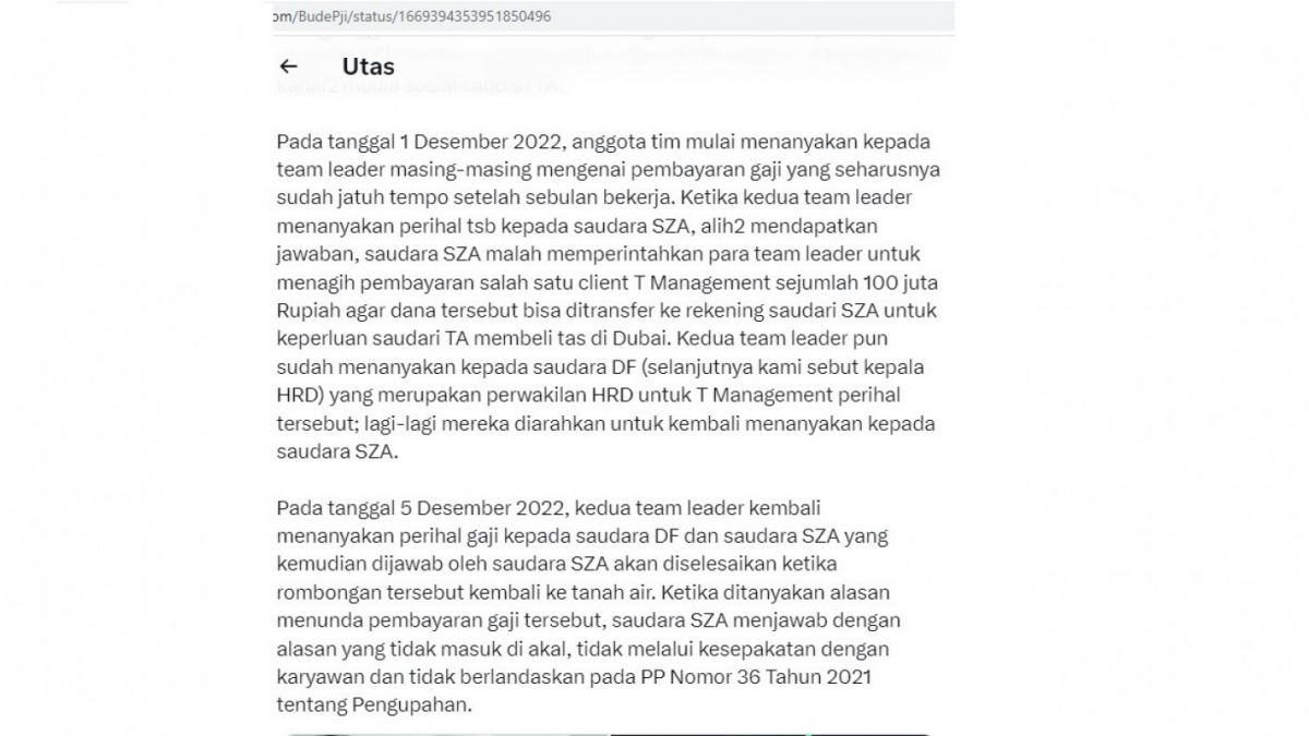 Curhatan warganet soal perilaku suami Tasyi. [[Twitter/BudePji]]