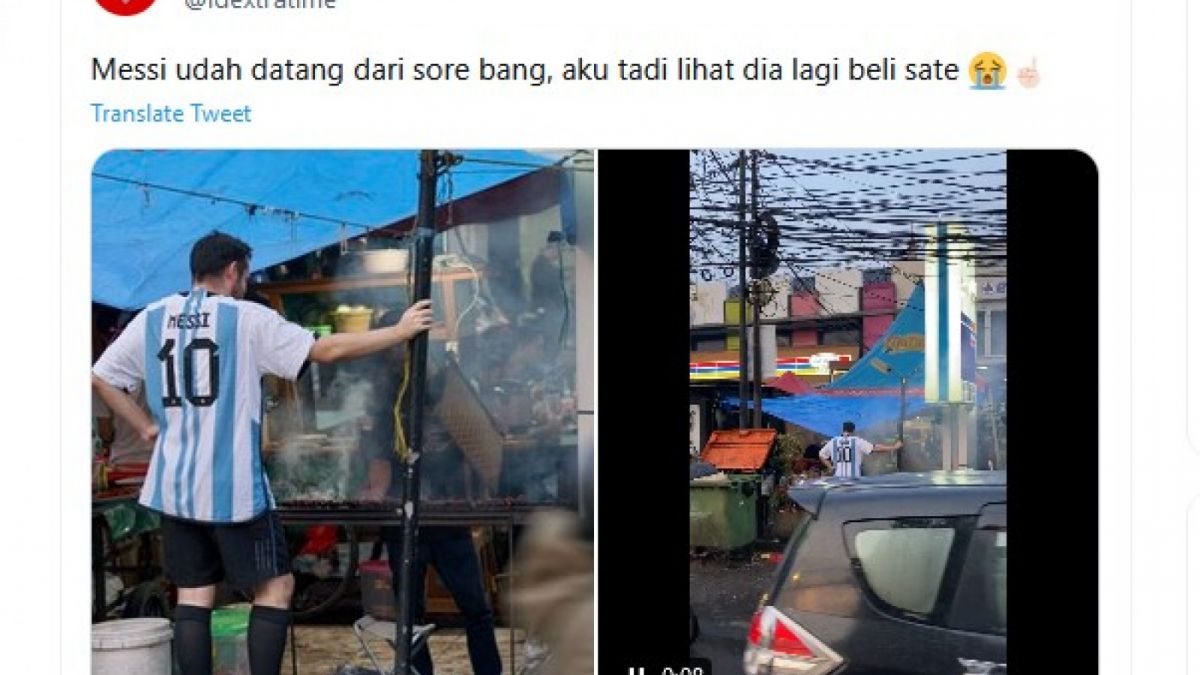 Cosplay Lionel Messi beli sate atau makanan kaki lima [[screenshot Twitter @ideextratime]]