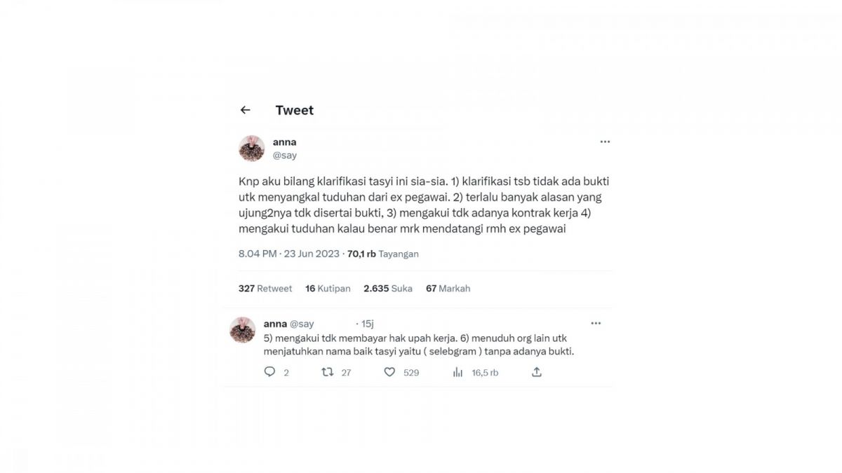 Cuitan warganet tentang klarifikasi suami Tasyi Athasyia.