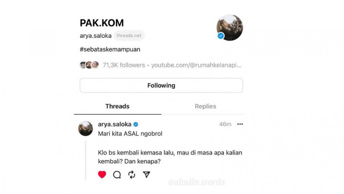 Threads Arya Saloka [(Instagram/@aladin.word)]