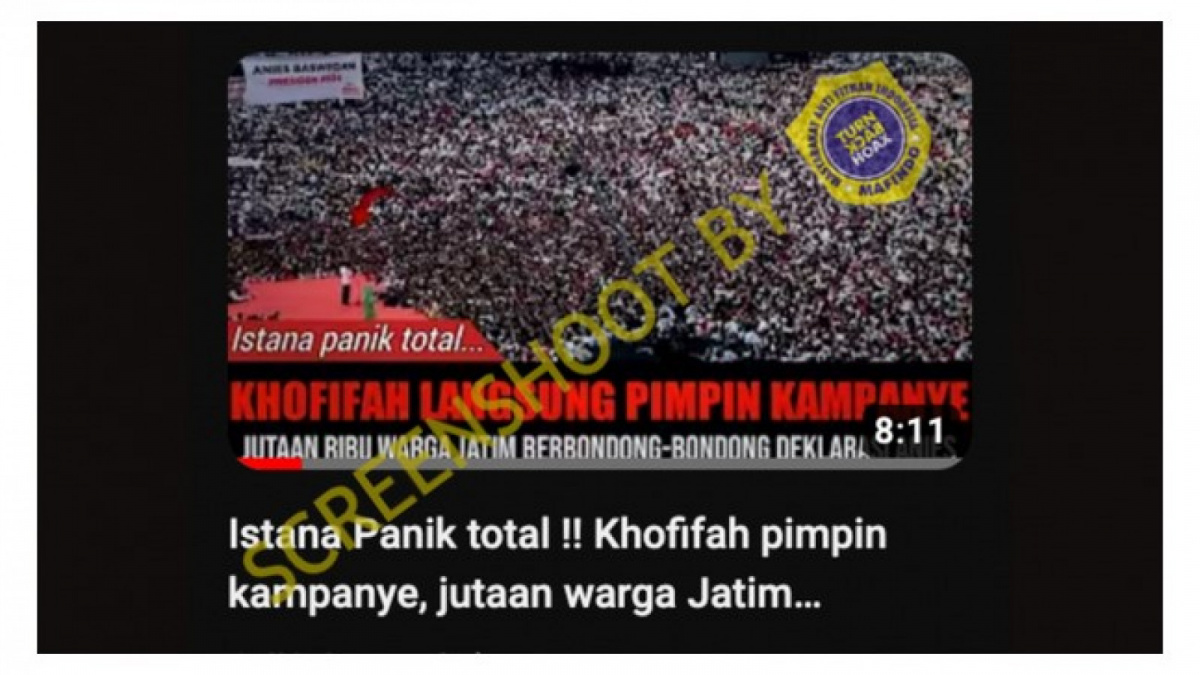 Thumbnail video tidak benas atau salah (X) tentang Gubernur Jatim pimpinan kampanye untuk deklarasi Anies Baswedan [[scrrenshot YouTube].]