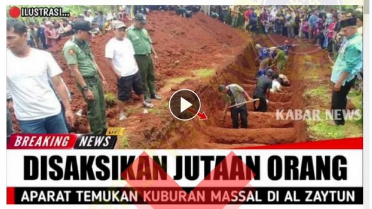 Video salah (X) tentang temuan kuburan massal di Pondok Al Zaytun, konteks yang benar adalah pemakaman Korban kecelakaan maut di kawasan Tanjakan Emen [[screenshot Facebook].]