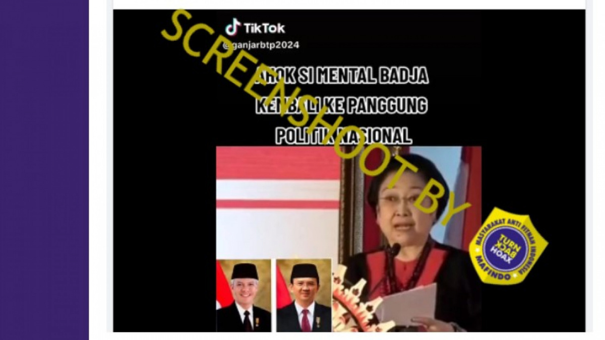 Video salah (X) tentang Megawati Soekarno mengumumkan pencalonan Ahok sebagai pasangan Ganjar Pranowo [[screenshot Turnbackhoax.id].]