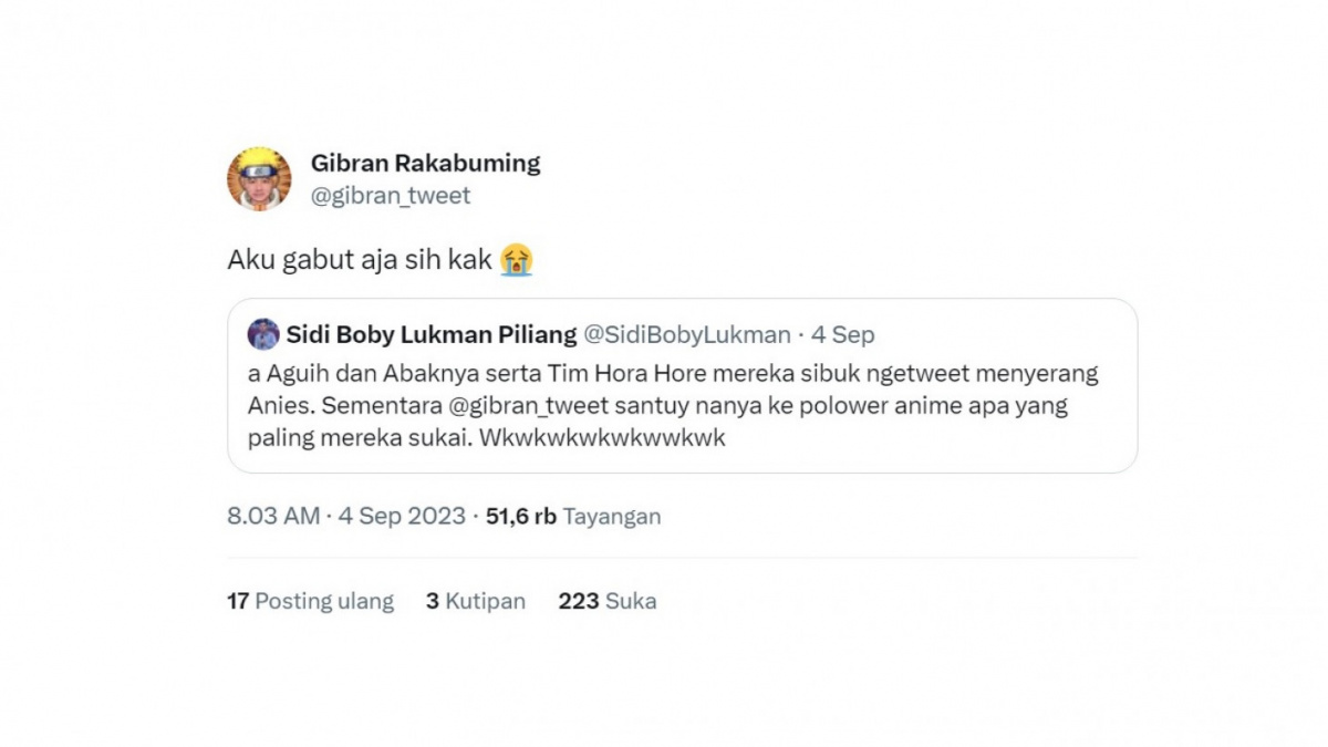 Tanggapan Gibran Rakabuming. [[X/gibran_tweet]]