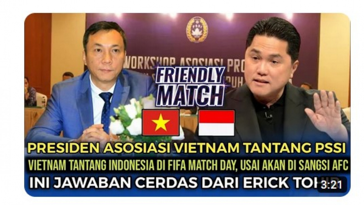 Video salah (X) tentang Vietnam tantang Indonesia dalam FIFA Matchday 2023 [[screenshot YouTube].]