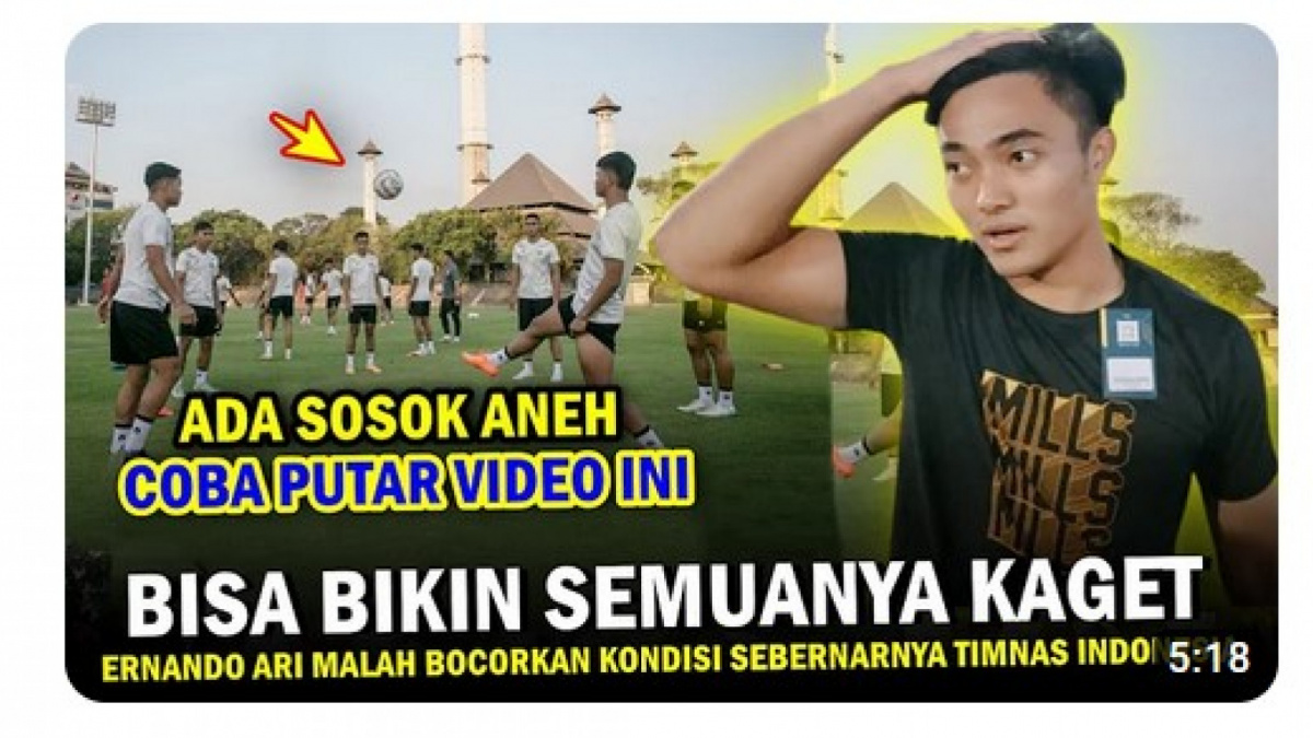 Video salah (X) yang menyatakan kiper Ernando Ari menemukan sosok aneh jelang Timnas Indonesia lawan Timnas Taiwan di Kualifikasi Piala Asia U-23 2024 [[screenshot YouTube].]