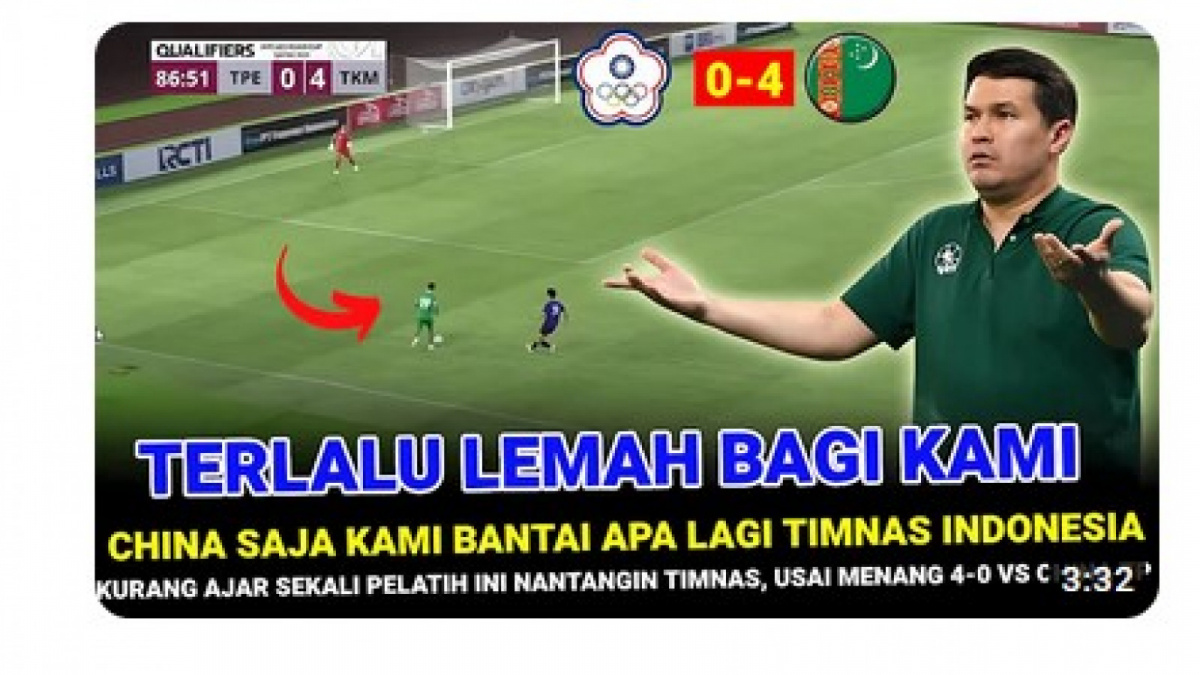 Video salah (X) yang menyebut-nyebut manajer Timnas Turkmenistan menantang Timnas Indonesia [[screenshot YouTube].]