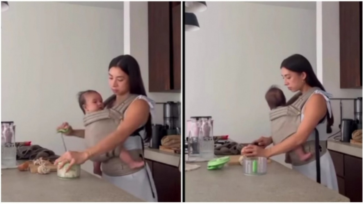 Jennifer Bachdim mengerjakan tugas ibu rumah tangga tanpa sembari mengurus anak [(instagram/@lambegosiip)]