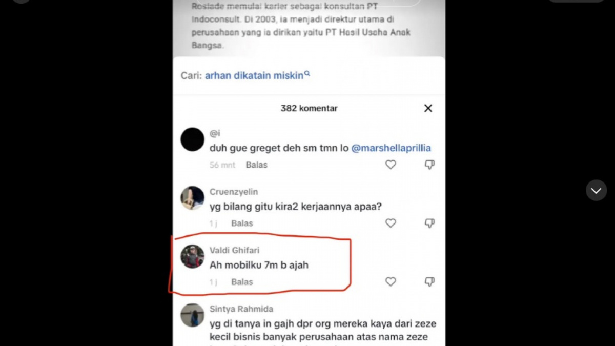 Postingan teman Marshella Aprilia punya mobil seharga Rp7 miliar [(TikTok/@zihanbgt)]